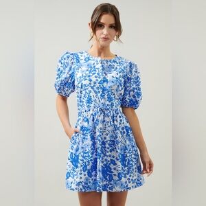 NWT Sugarlips Lover Girl Blue Floral Alba Puff Sleeve Mini Dress Size Medium